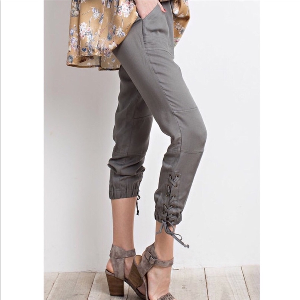 Olive gray twill joggers